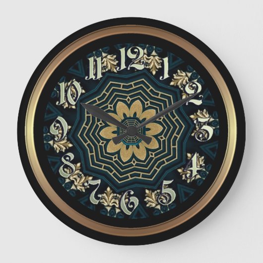 シック金ゴールド&グリーンアジアスタイル ラージ壁時計 (正面)