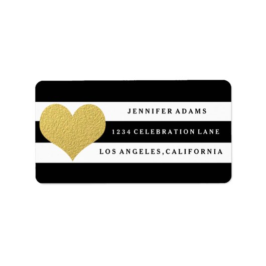 シック金ゴールド |ブラックストライプ住所 シール (正面)