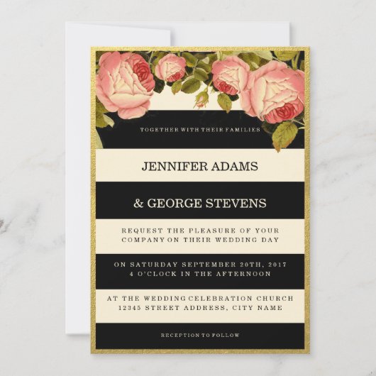 シック金ゴールド |植物学結婚式招待状 招待状 (正面)