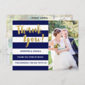 シック金ゴールド | 青はっきりしたいストライプ写真 ポストカード (正面/裏面)