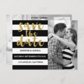 シック金ゴールド |黒はっきりしたいストライプ写真日付の保存 案内ポストカード (正面/裏面)