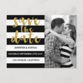 シック金ゴールド |黒はっきりしたいストライプ写真日付の保存 案内ポストカード (正面)