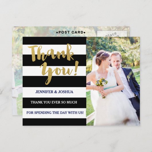 シック金ゴールド | 黒はっきりしたいストライプ写真 ポストカード (正面/裏面)