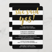 シック金ゴールド |黒はっきりした色のストライプ婚約パーティ 招待状 (正面/裏面)