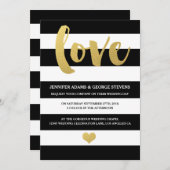 シック金ゴールド |黒はっきりした色のストライプ結婚式招待状 招待状 (正面/裏面)