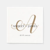 シック金ゴールドAモノグラム結婚スクリプト名の日付 スタンダードカクテルナプキン (正面)