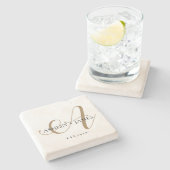 シック金ゴールドAモノグラム結婚スクリプト名の日付 ストーンコースター (横)