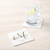 シック金ゴールドMモノグラム結婚スクリプト名の日付 スクエアペーパーコースター (インサイチュ)