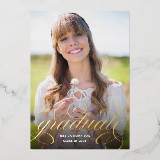 シック金箔書道写真卒業パーティー 箔招待状 (正面)