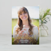 シック金箔書道写真卒業パーティー 箔招待状 (立ち正面)