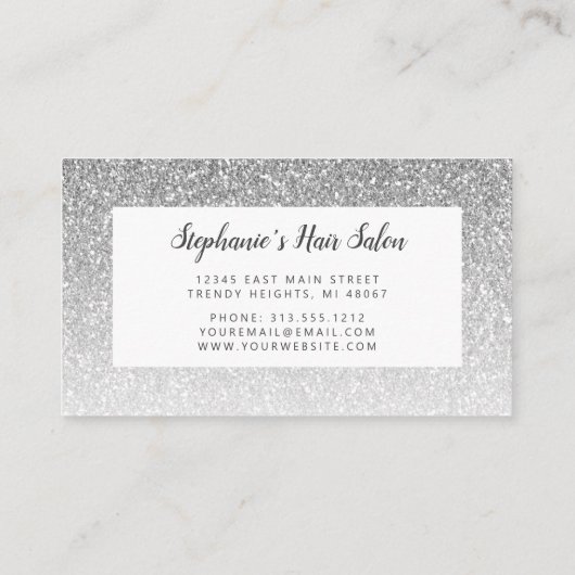 シック銀グラデーショングリッターモノグラムヘアサロン 名刺 (裏面)
