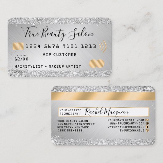 シック銀グリッターメタリック金ゴールドクレジットスタイル 名刺 (正面/裏面)