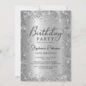 シック銀グリッター金属箔50誕生日 招待状 (正面)