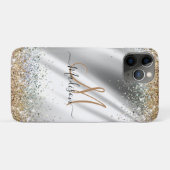 シック銀金ゴールドフェイクグリッターモノグラム Case-Mate iPhoneケース (裏面(横))