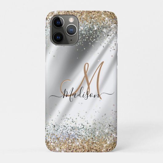シック銀金ゴールドフェイクグリッターモノグラム Case-Mate iPhoneケース (裏)