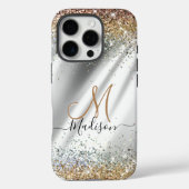 シック銀金ゴールドフェイクグリッターモノグラム Case-Mate iPhoneケース (裏面)