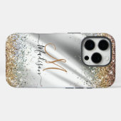 シック銀金ゴールドフェイクグリッターモノグラム Case-Mate iPhoneケース (裏面 (横))