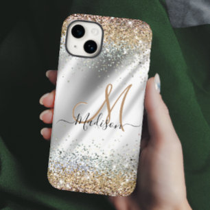 シック銀金ゴールドフェイクグリッターモノグラム Case-Mate iPhone 14ケース