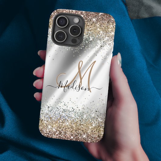 シック銀金ゴールドフェイクグリッターモノグラム Case-Mate iPhoneケース
