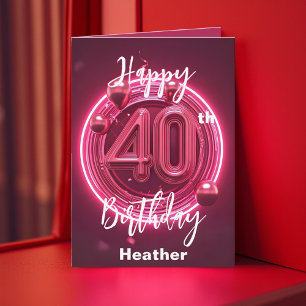 シック鮮やかスタイリッシュネオンピンク40歳の誕生日 カード