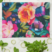 シック鮮やかバラパターン キッチンタオル (折り畳み)