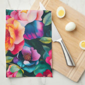 シック鮮やかバラパターン キッチンタオル (四つ折り)