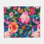 シック鮮やかバラパターン フリースブランケット (正面(横))