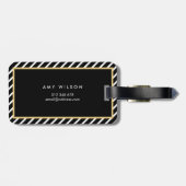 シック黒ストライプ色フローラバッグラベル ラゲッジタグ (裏面横)