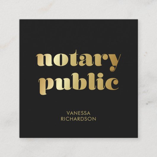 シック黒モダン金ゴールド公証人マーケティング スクエア名刺 (正面)