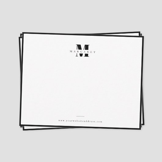 シック黒縁ど字はっきりしたシンプルモノグラム名 ノートカード