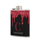 シック黒赤スパークルグリッタードリップスモノグラム フラスク (左)