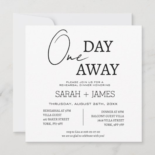 シック1日遠くにリハーサル結婚ディナーズスクエア 招待状 (正面)