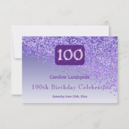 シック100誕生日パープルグリッターRSVP 出欠カード