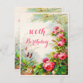 シック100th誕生日ビクトリアンバラコテージガーデン 招待状 (正面/裏面)