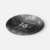 シック16th誕生日シルバーグリッター&ブラック ペーパープレート (アングル)