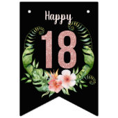 シック18誕生日バラ金ゴールドグリッターブラックフローラ バンティングフラッグ (第2の旗)