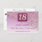 シック18誕生日バラ金ゴールドグリッターRSVP 出欠カード (正面/裏面)