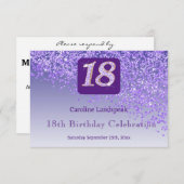 シック18誕生日パープルグリッターRSVP 出欠カード (正面/裏面)