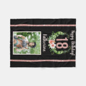 シック18誕生日ピンクグリッター名写真フリース フリースブランケット (正面(横))