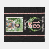 シック18誕生日ピンクグリッター名写真 フリースブランケット (正面(横))