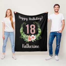 シック18誕生日ピンクグリッター名 フリースブランケット