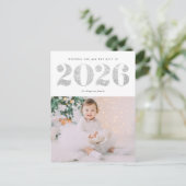 シック2022シルバーグリッターが新年のおめでとうフォトホリ シーズンポストカード (スタンド正面)