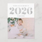 シック2022シルバーグリッターが新年のおめでとうフォトホリ シーズンポストカード (正面)