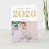 シック2022金ゴールドグリッターハッピーニューイヤー写真 シーズンカード (正面)