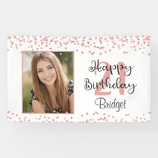 シック21歳の誕生日バラ金ゴールドグリッターフォトバナー 横断幕 (横)