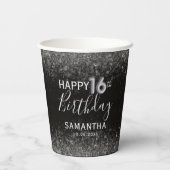 シック21thバースデーブラックアンドバラ金ゴールドグリッターPa 紙コップ (裏面)