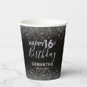 シック21thバースデーブラックアンドバラ金ゴールドグリッターPa 紙コップ (正面)