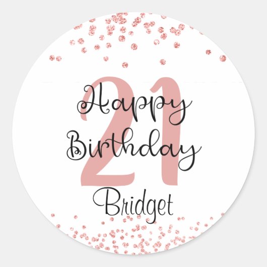 シック21th誕生日バラ金ゴールドグリッター名 ラウンドシール (正面)