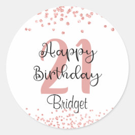 シック21th誕生日バラ金ゴールドグリッター名 ラウンドシール