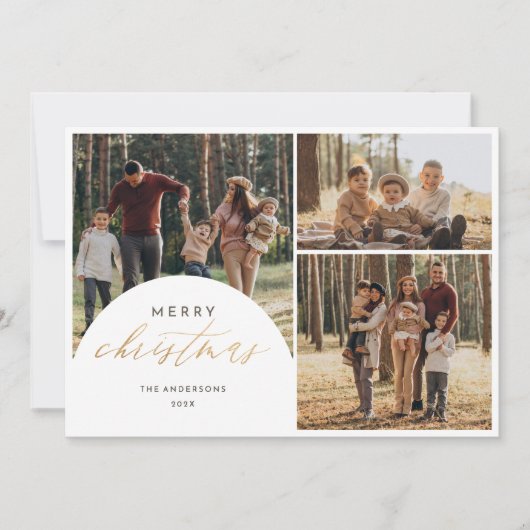 シック3フォトコラージュアーチメリークリスマスフォト シーズンカード (正面)